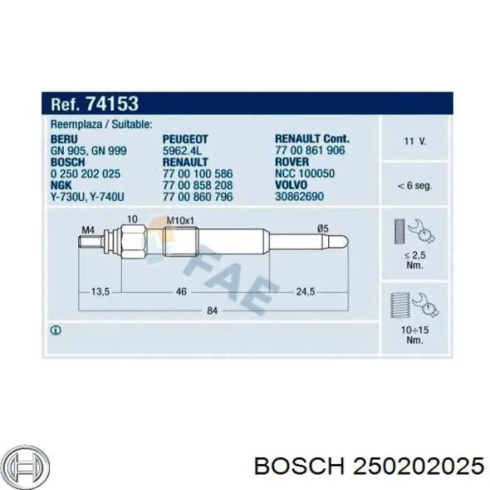 Свічка накалу 250202025 Bosch