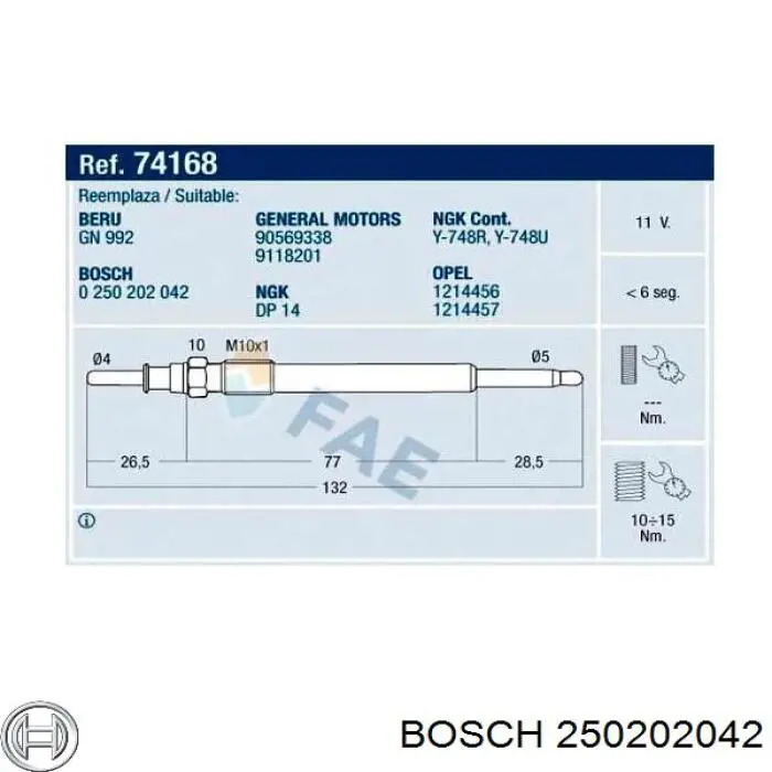 Свіча накалу Bosch 250202042 ціна, від 9.23 USD
