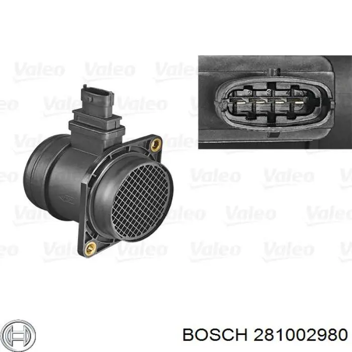 Датчик потоку (витрати) повітря, витратомір MAF - (Mass Airflow) 281002980 Bosch