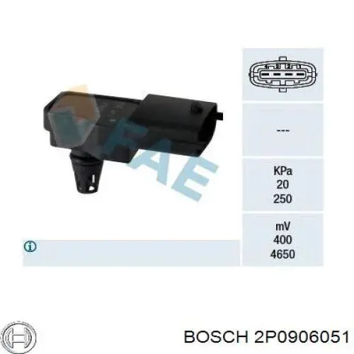 Купити 2P0906051 Bosch Датчик тиску наддуву (датчик нагнітання повітря в турбіну)