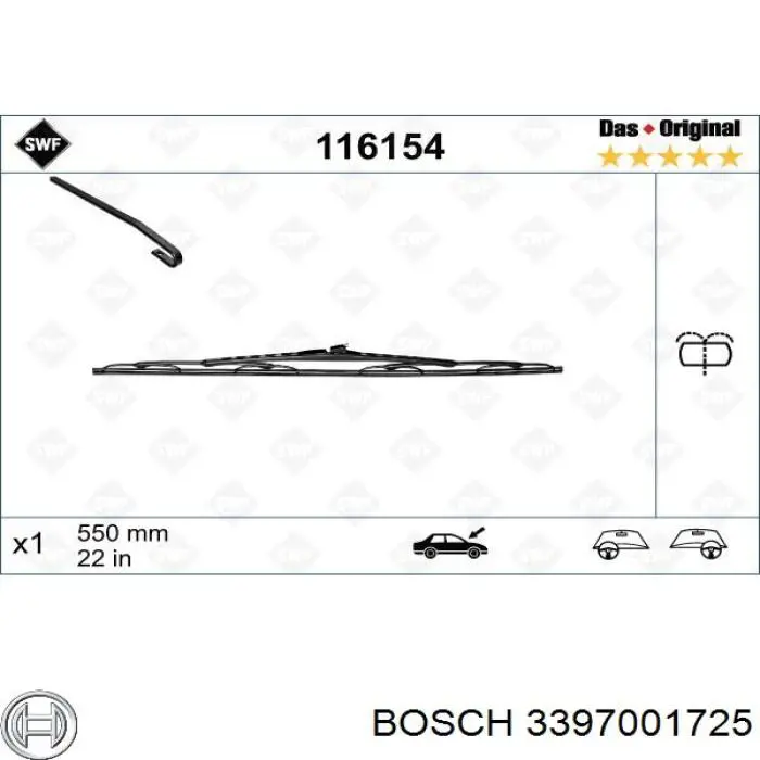Щітка-двірник лобового скла, пасажирська 3397001725 Bosch