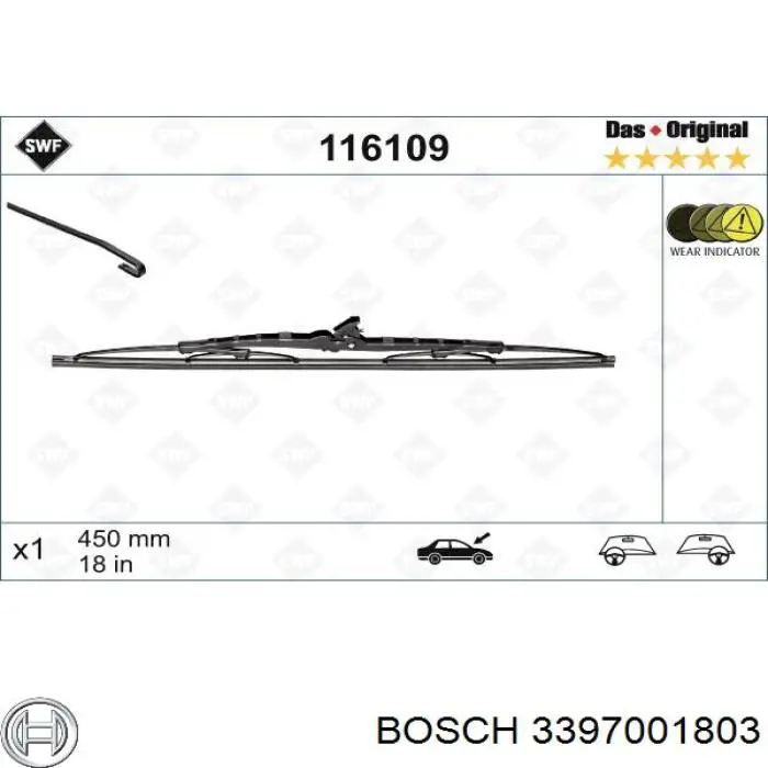 Щітка склоочисника лобового скла, пасажирська Bosch 3397001803