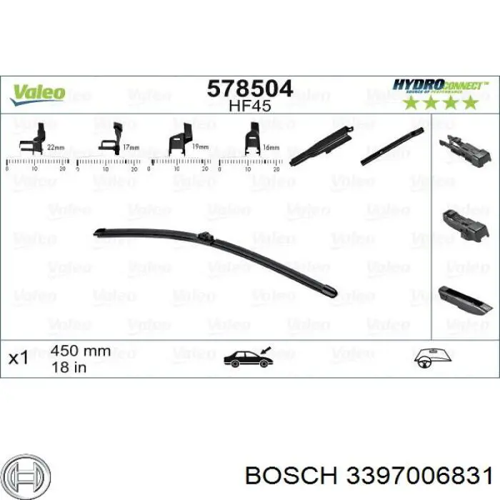 Щітка-двірник лобового скла, пасажирська 3397006831 Bosch