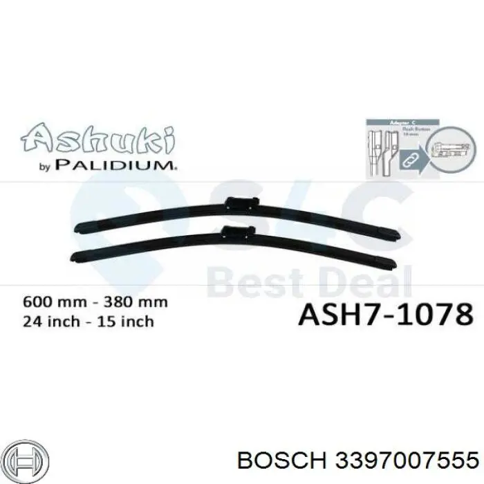 Щітка-двірник лобового скла, комплект з 2-х шт. Bosch 3397007555 ціна, від 22.10 USD