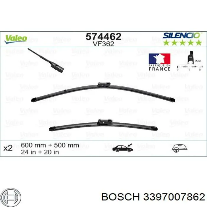 Щітка-двірник лобового скла, комплект з 2-х шт. Bosch 3397007862 ціна, від 28.63 USD