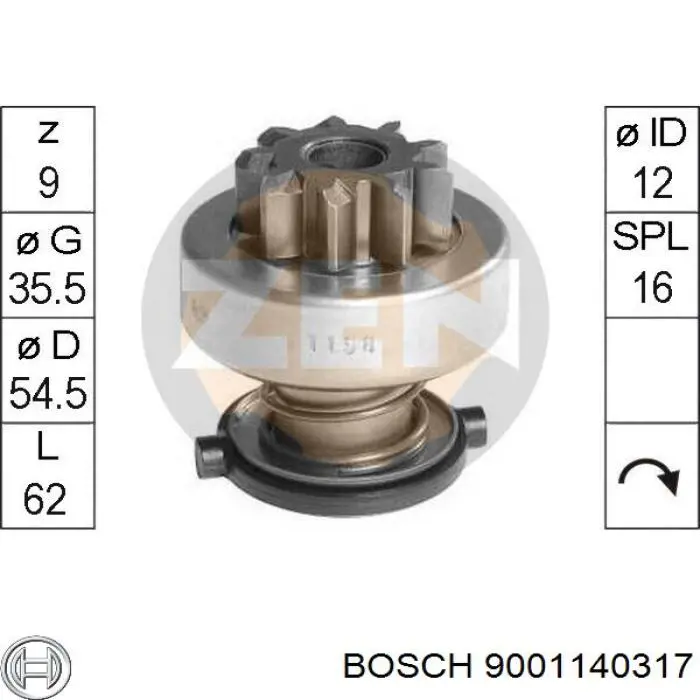 Бендикс стартера 9001140317 Bosch