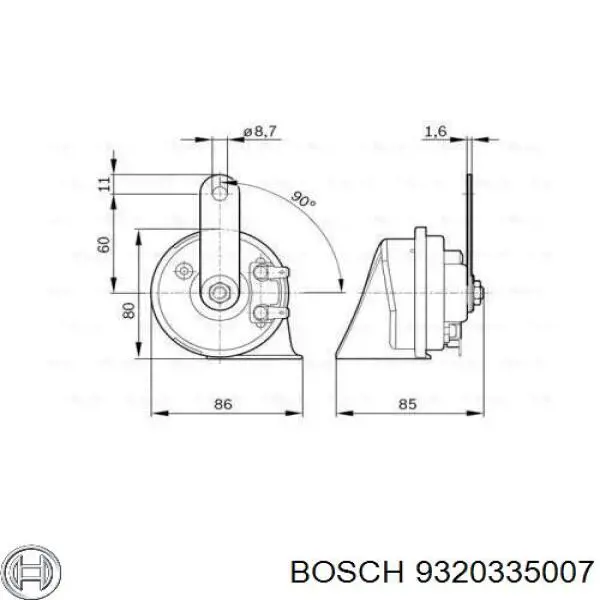 Сигнал звукової, клаксон Bosch 9320335007 ціна, від 26.84 USD