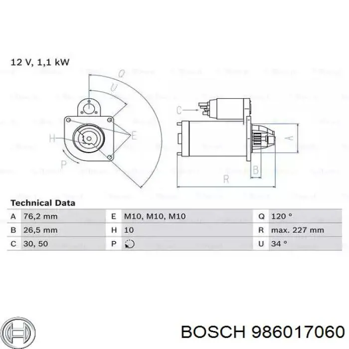 986017060 Bosch Стартер двигуна