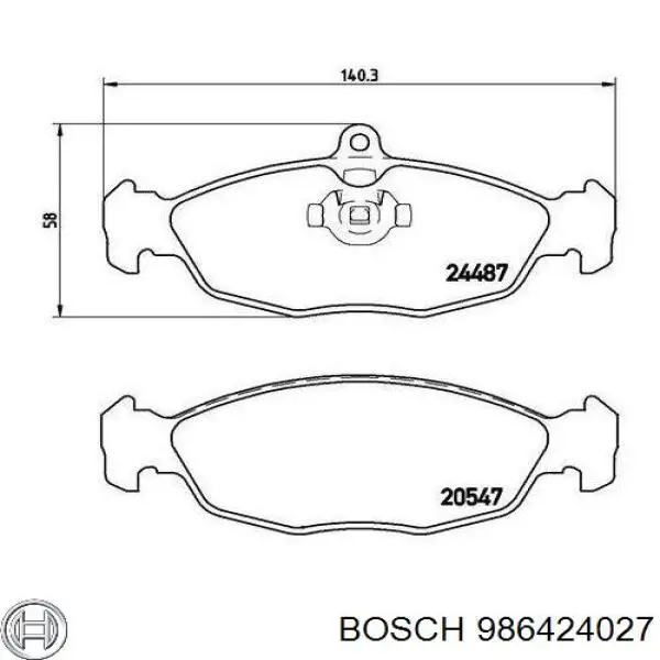 986424027 Bosch Колодки гальмівні задні, дискові