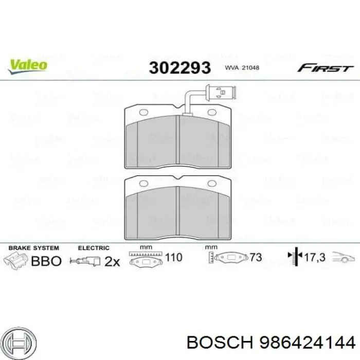 986424144 Bosch колодки гальмівні передні, дискові