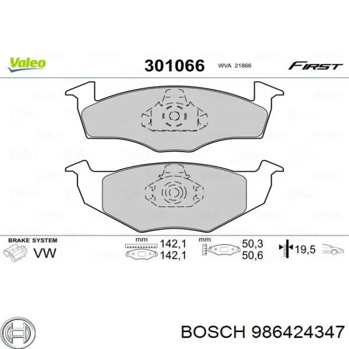 986424347 Bosch колодки гальмівні передні, дискові