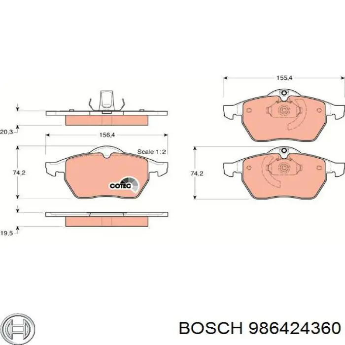 Передні тормозні колодки 986424360 Bosch