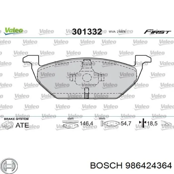 Купити 986424364 Bosch Колодки гальмівні передні, дискові