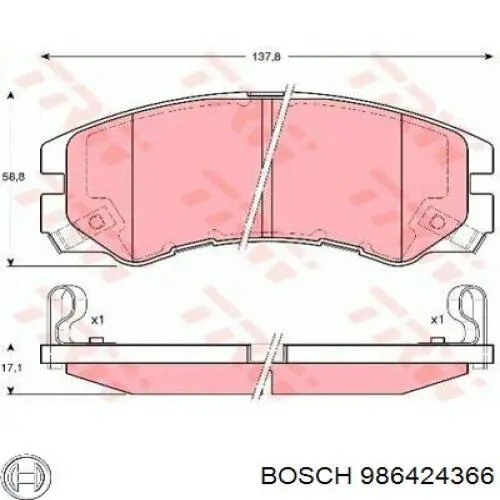 986424366 Bosch колодки гальмівні передні, дискові