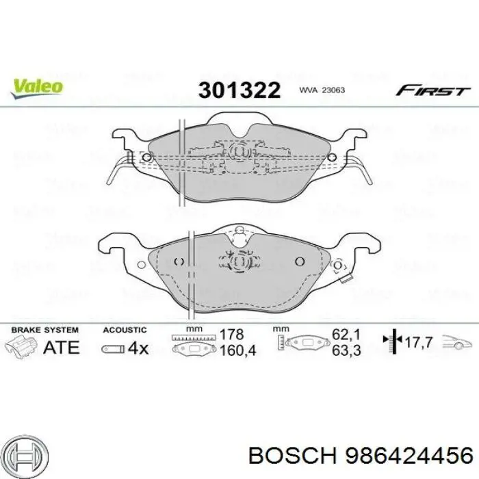 986424456 Bosch колодки гальмівні передні, дискові