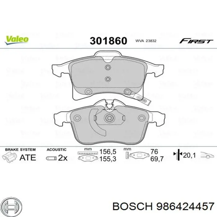 Передні тормозні колодки 986424457 Bosch