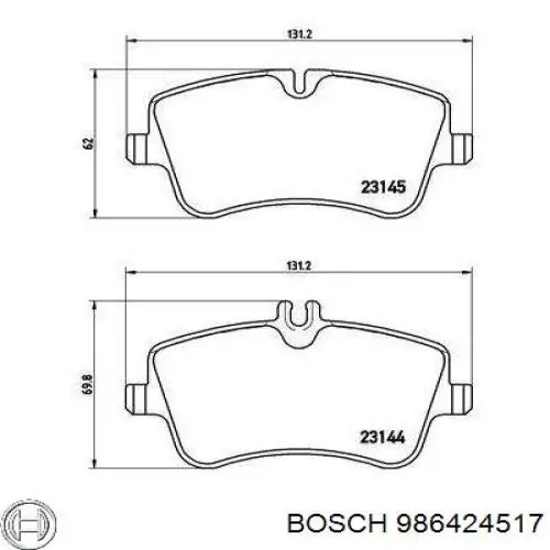 Передні тормозні колодки 986424517 Bosch