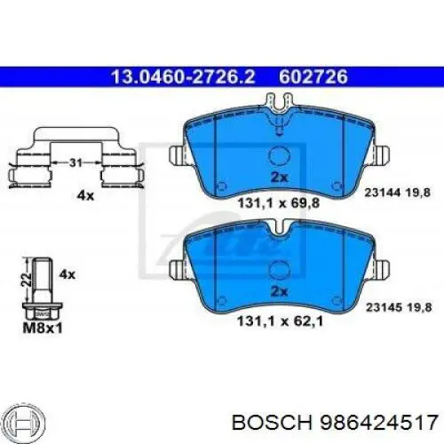 Купити 986424517 Bosch Колодки гальмівні передні, дискові