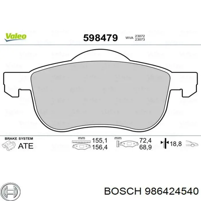 986424540 Bosch колодки гальмівні передні, дискові