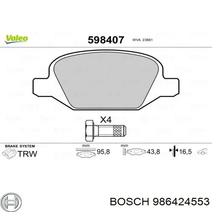986424553 Bosch колодки гальмові задні, дискові