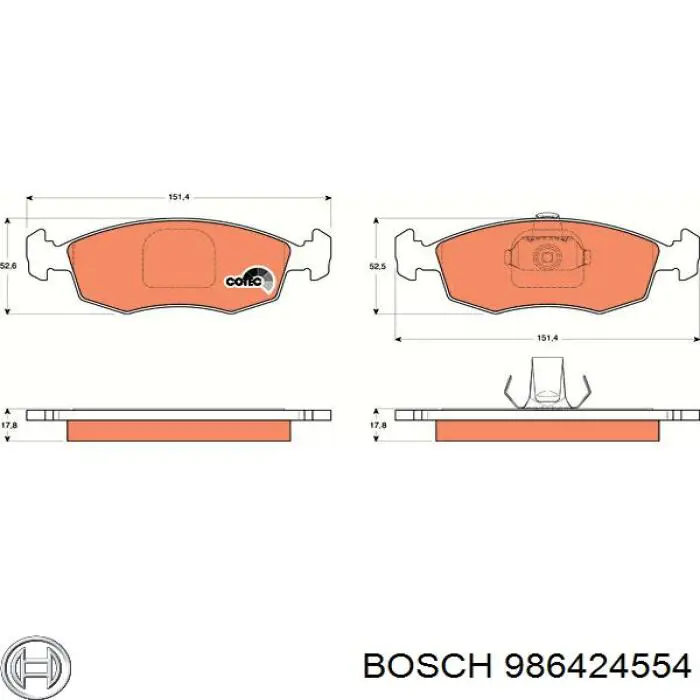 Купити 986424554 Bosch Колодки гальмівні передні, дискові