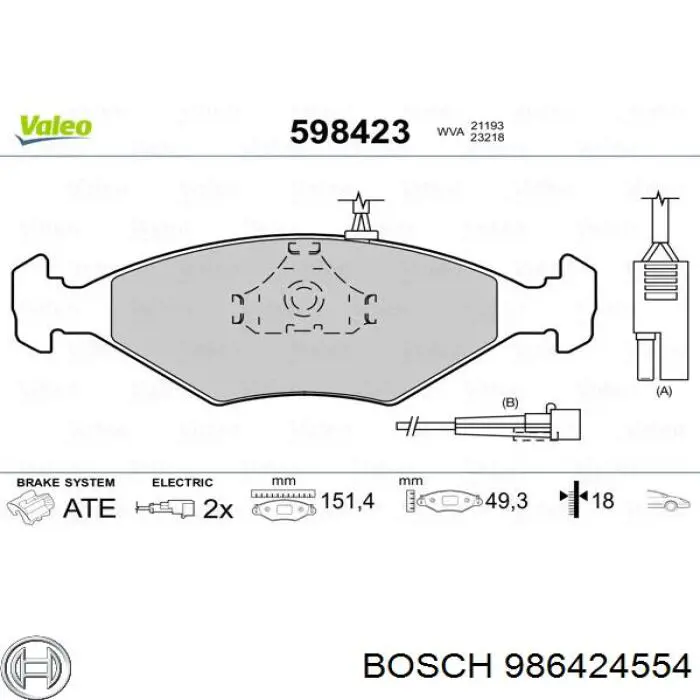 986424554 Bosch колодки гальмівні передні, дискові