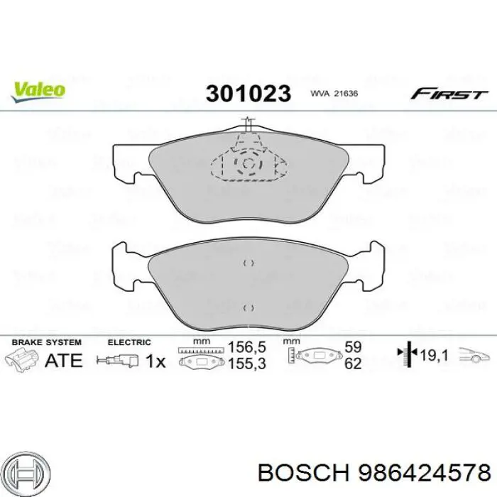 986424578 Bosch колодки гальмівні передні, дискові