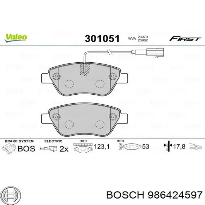 986424597 Bosch колодки гальмівні передні, дискові