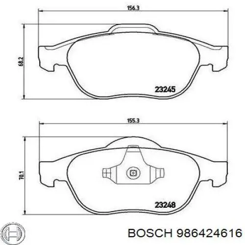 Передні тормозні колодки 986424616 Bosch