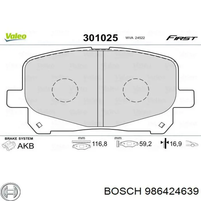 986424639 Bosch колодки гальмівні передні, дискові