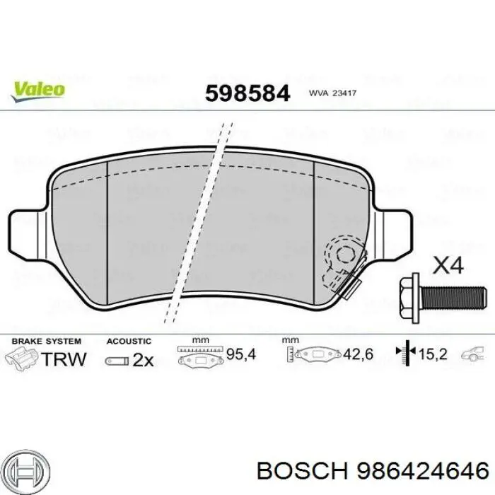 Купити 986424646 Bosch Задні колодки