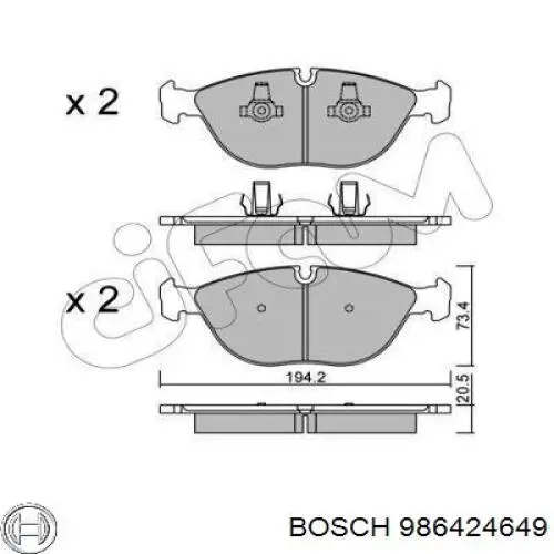 Купити 986424649 Bosch Колодки гальмівні передні, дискові