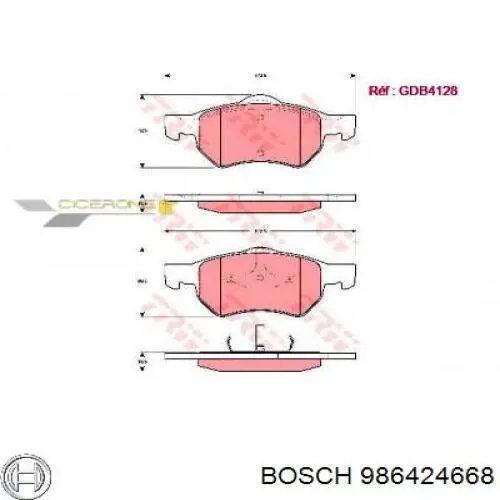 Колодки гальмівні передні, дискові 986424668 Bosch