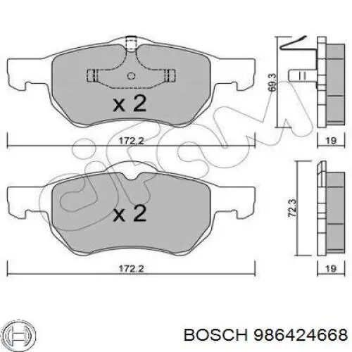 986424668 Bosch Передні гальмівні колодки