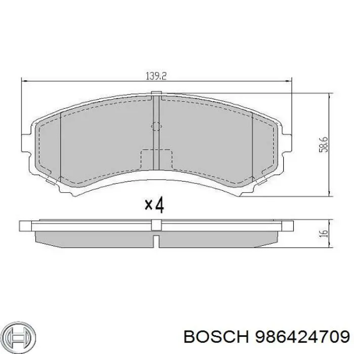 Передні тормозні колодки 986424709 Bosch