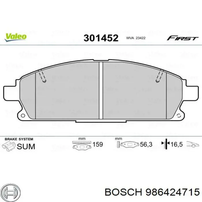 Гальмівні колодки Bosch 986424715 ціна, від 26.63 USD