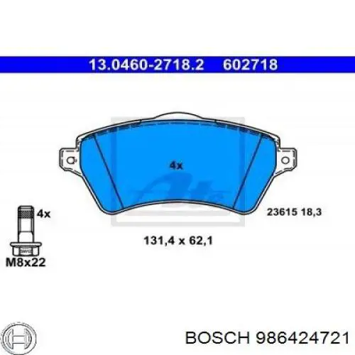 Передні тормозні колодки 986424721 Bosch