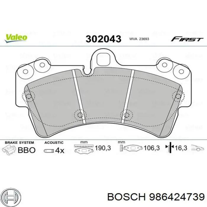 986424739 Bosch колодки гальмівні передні, дискові