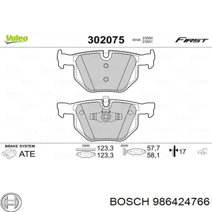 986424766 Bosch колодки гальмові задні, дискові