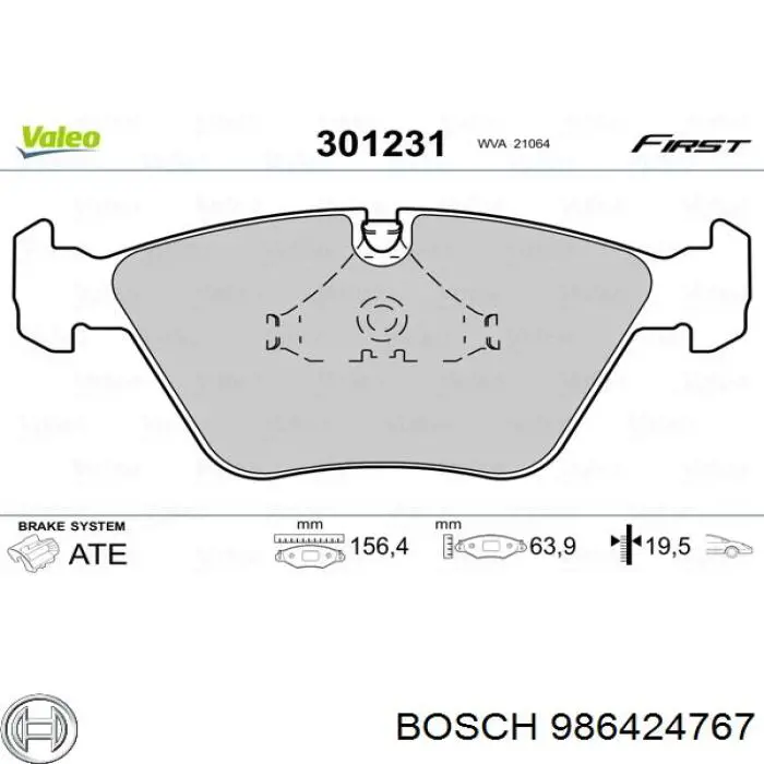 986424767 Bosch колодки гальмівні передні, дискові
