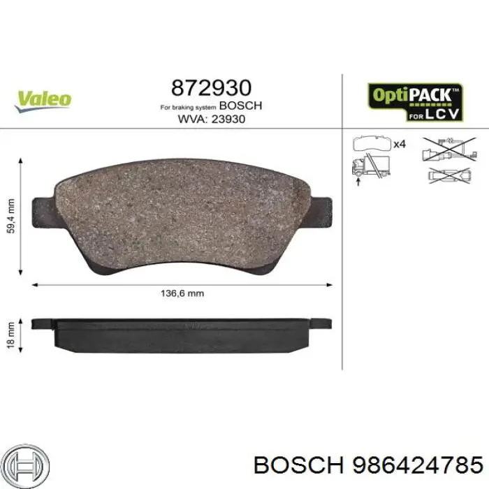 986424785 Bosch Передні гальмівні колодки