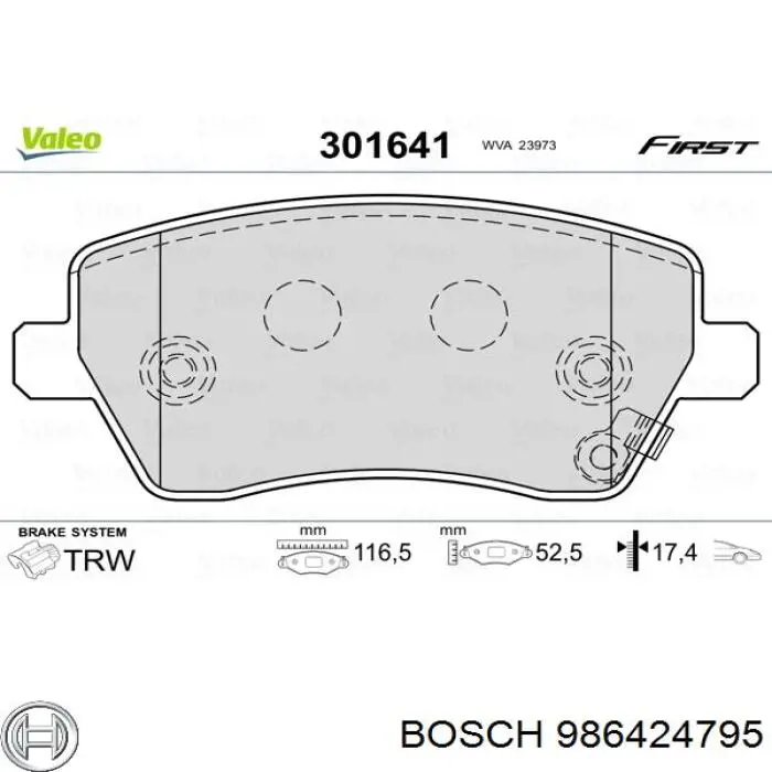 986424795 Bosch Передні гальмівні колодки