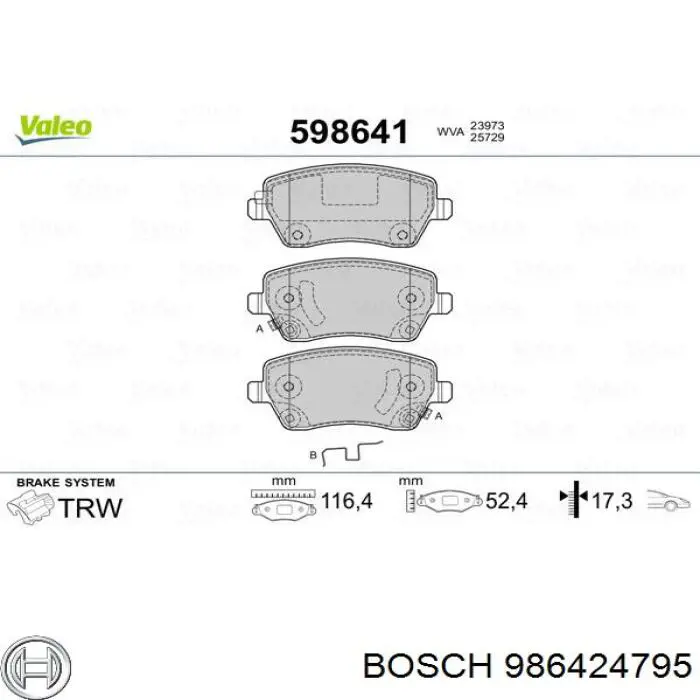 986424795 Bosch колодки гальмівні передні, дискові