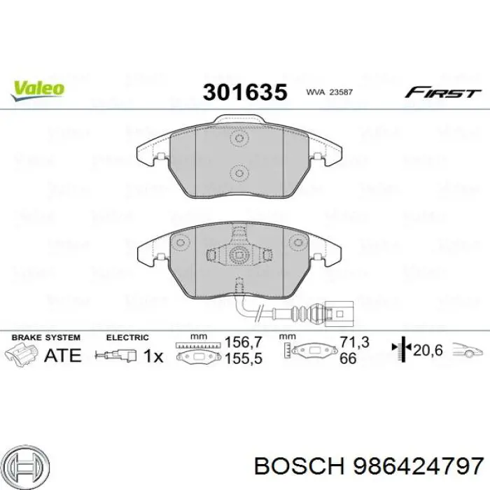 986424797 Bosch Передні гальмівні колодки