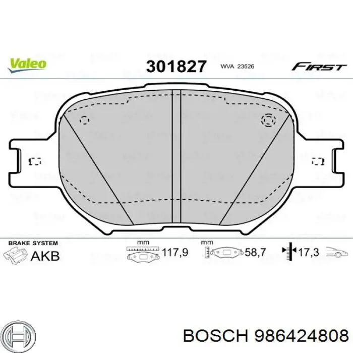 Купити 986424808 Bosch Колодки гальмівні передні, дискові