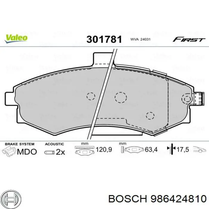Передні тормозні колодки 986424810 Bosch