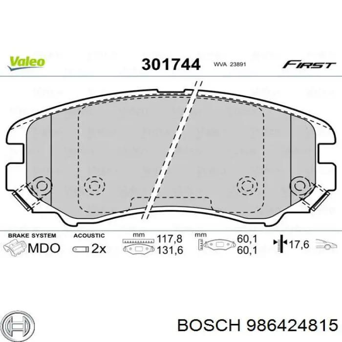986424815 Bosch колодки гальмівні передні, дискові