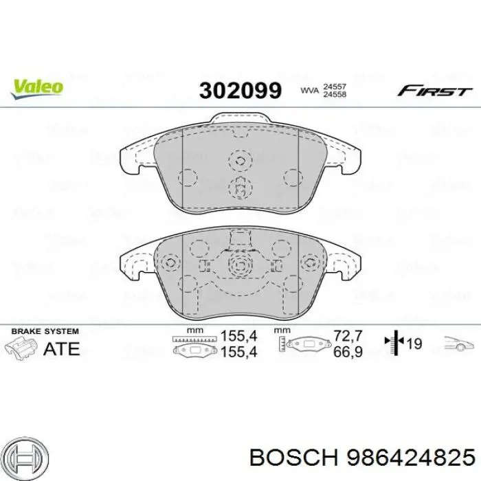 986424825 Bosch колодки гальмівні передні, дискові