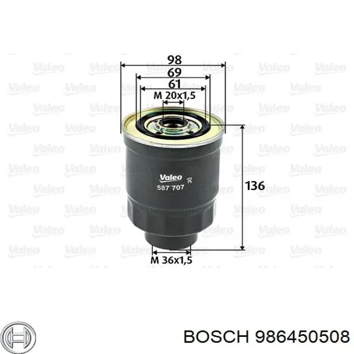 Фільтр тонкого очищення палива Bosch 986450508 ціна, від 8.67 USD