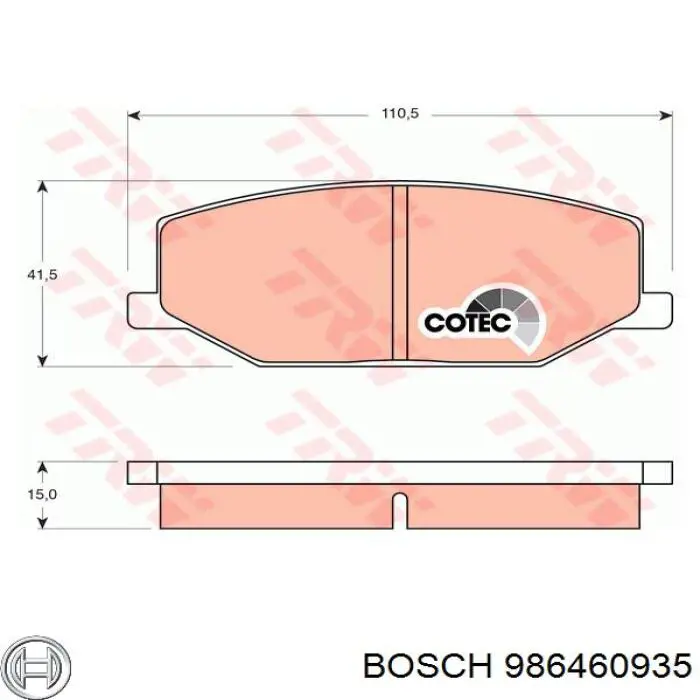 Колодки гальмівні передні, дискові 986460935 Bosch